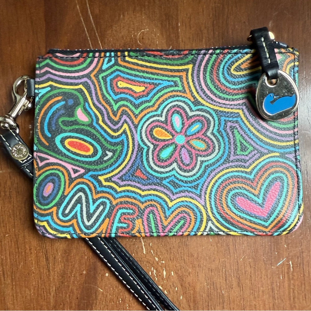 EUC Dooney & Bourke Scribble Patterned Medium Wristlet